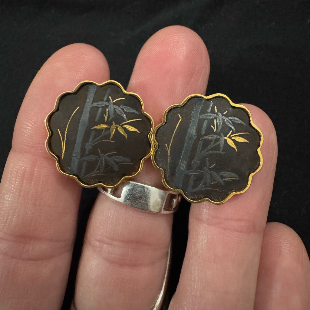 Vintage Antique Japanese Damascene Gold Silver Screw Back Earrings Handmade 25$
